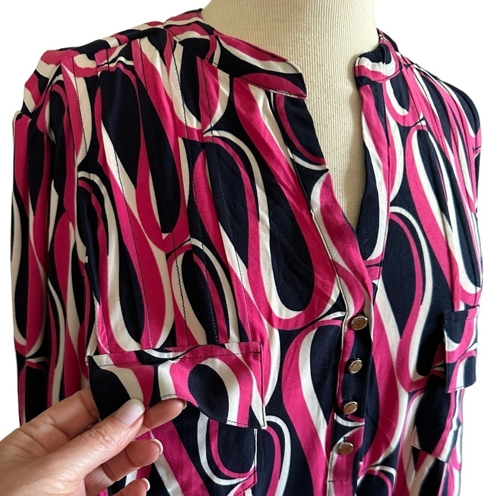 COCOMO 3X Navy Blue Pink Plus Size 3/4 sleeve women's Pintuck Blouse top s… - Picture 5 of 11